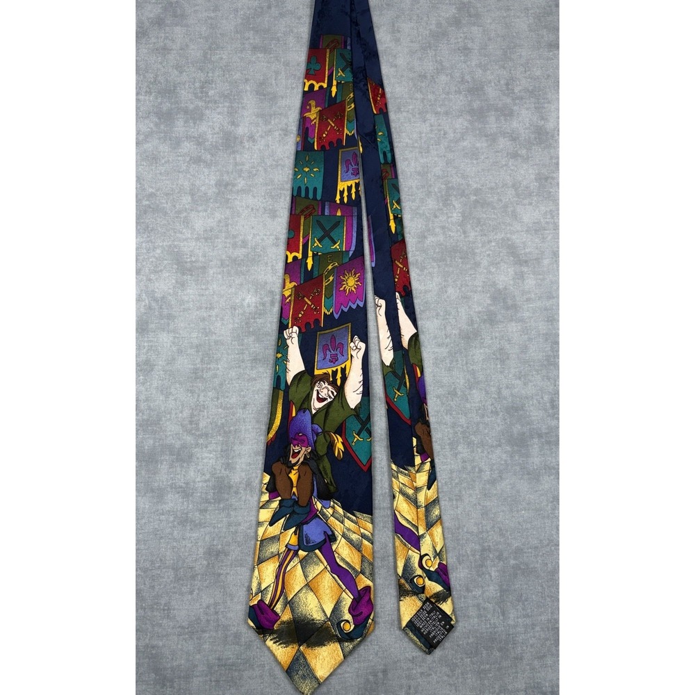 Vintage Disney Hunchback Notre Dame Silk Tie Quasimodo Clopin 90s Italy